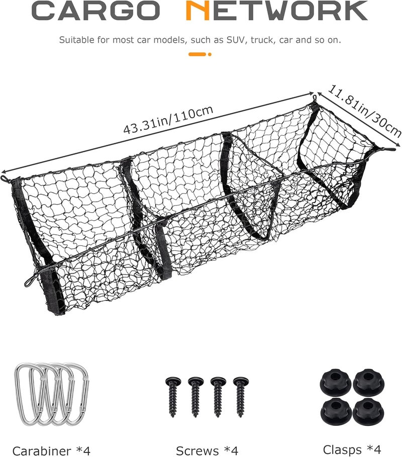 SCUARI Cargo Net,Truck Bed Organizer,Car Accessories Cargo Net for Pickup Truck Bed,3 Pocket Trucks Beds Cargo Nets,43.3" x 11.8" Elastic Cargo Nets,Suitable for Car SUV Van Trunk Pickup - Image 2